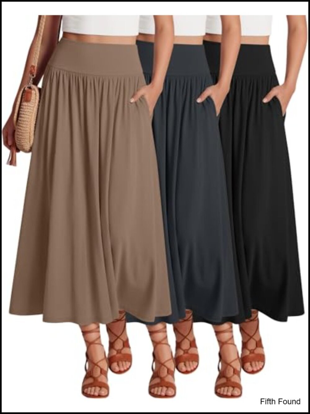3 Pack Maxi Long Skirts for Women Pleated A-Line Ankle Length with Pockets
